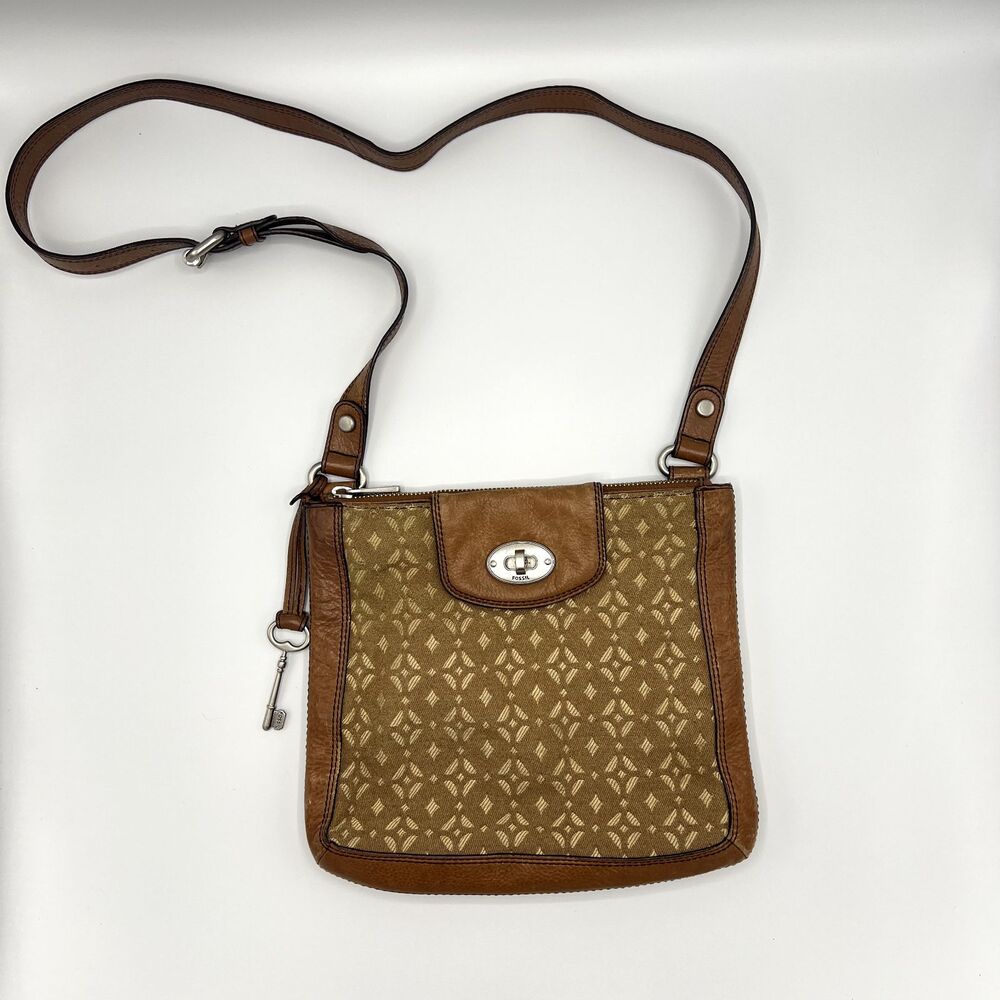 Fossil Crossbody Marlow Signature Shoulder Bag Brown/Tan Fabric Leather ZB5347